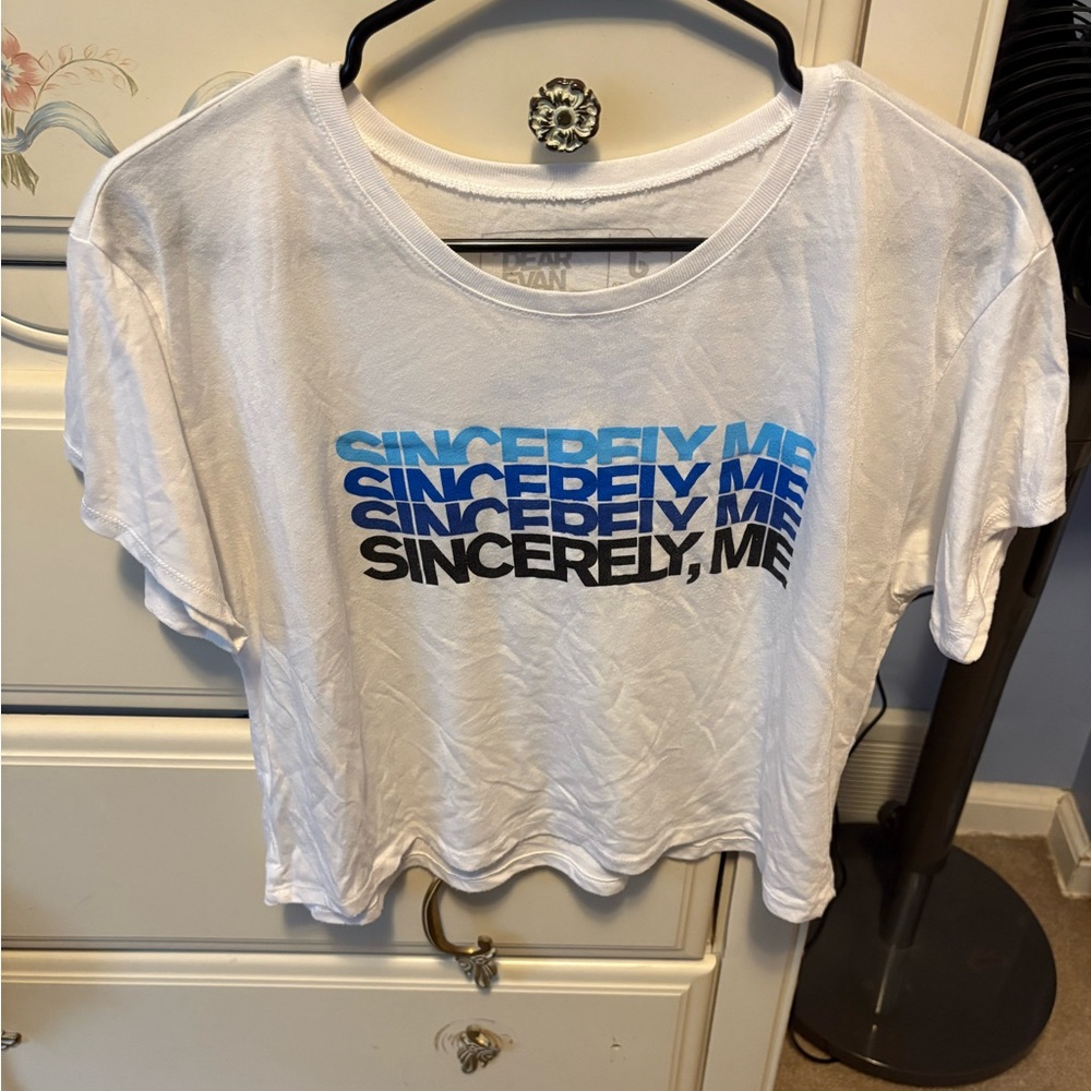 Dear Evan Hansen Crop Top with Blue and Black Text